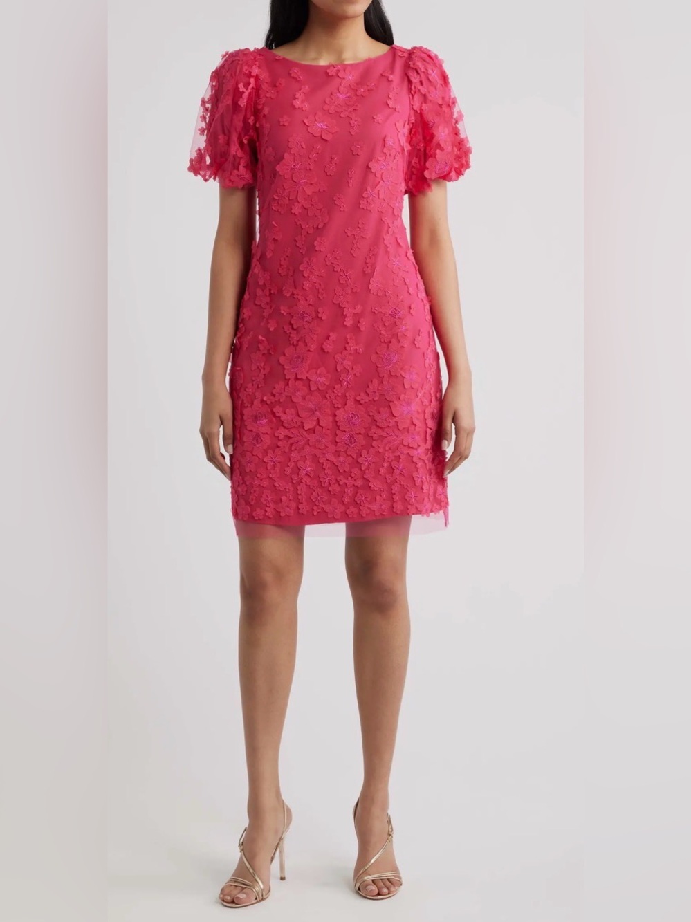 Nwot Eliza J puff sleeve shift Dress all over floral appliqué  Size 10
